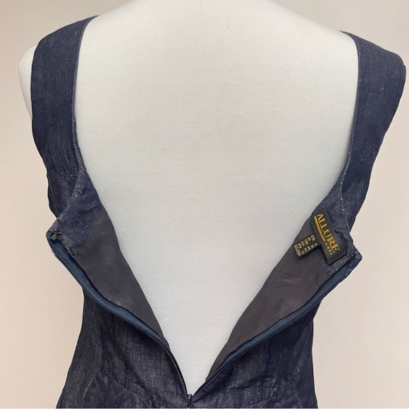 Allure Square Neck Ruffle Back Denim Chambray Mini Sheath Dress Women’s 8 - Picture 6 of 7